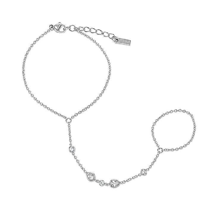 Bracelet with a ring featuring teardrop-shaped cubic zirconias – 316L surgical steel