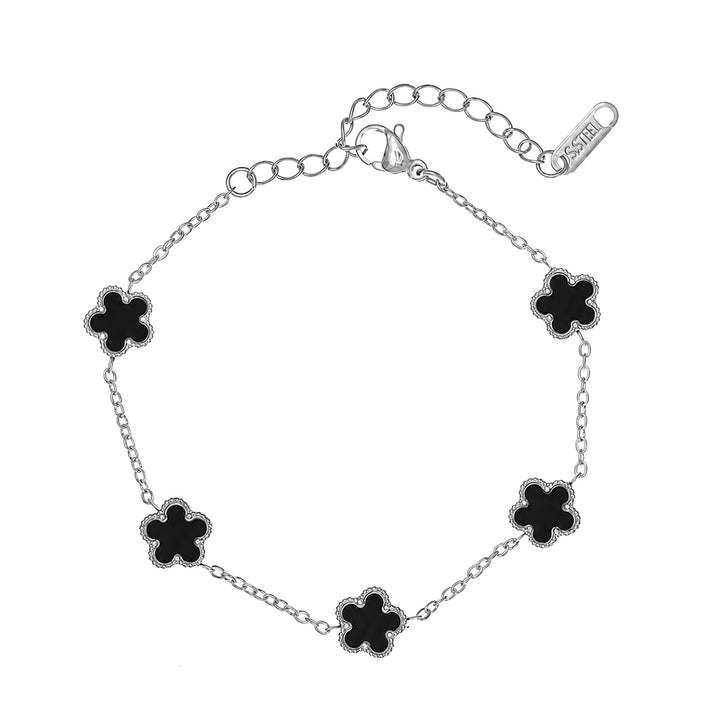 Steel clover bracelet with black flowers (316L steel)
