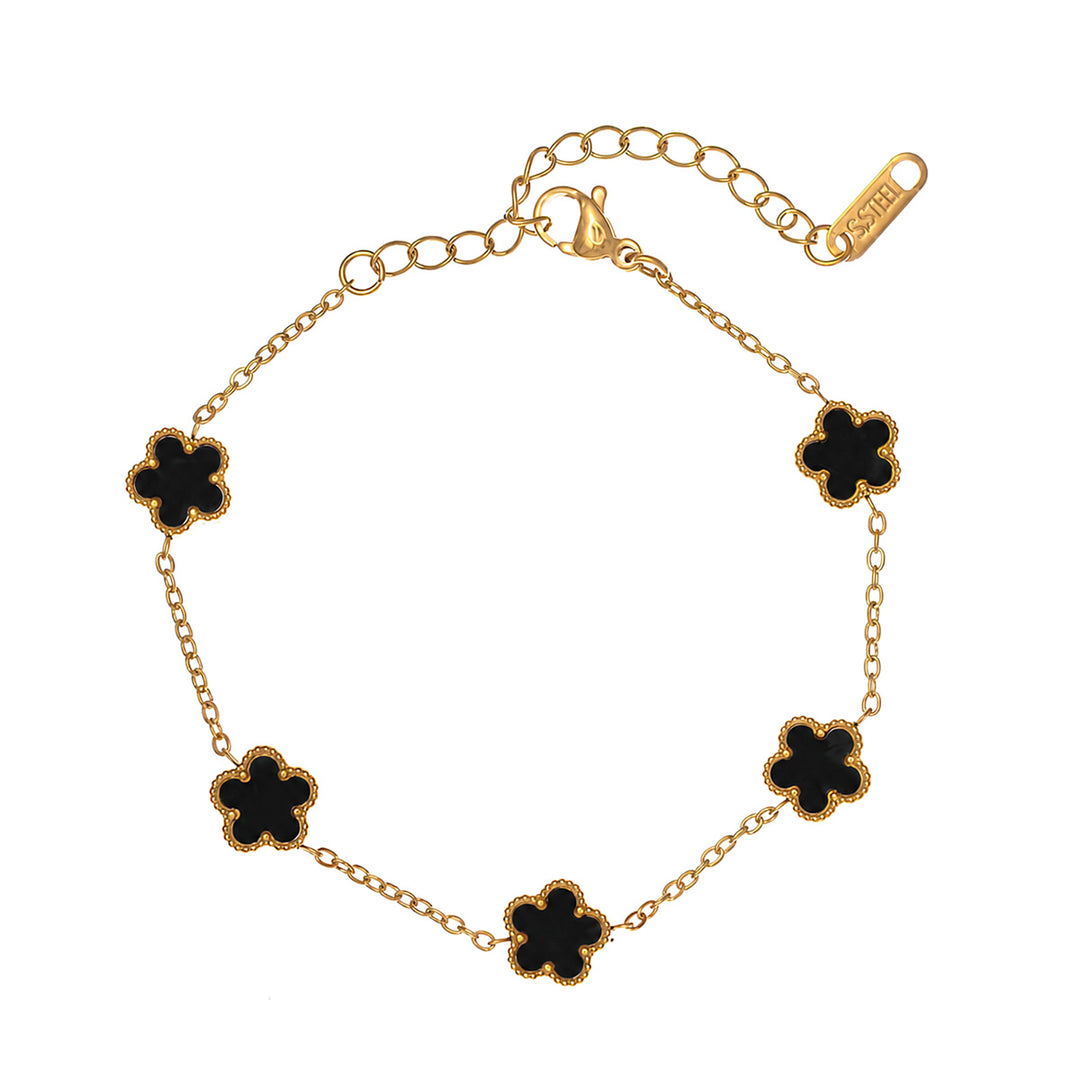 Steel clover bracelet with black flowers (316L steel)