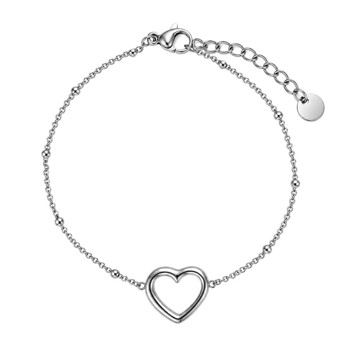 Ett smalt armband med hjärtformad dekoration och kulor (316L-stål)