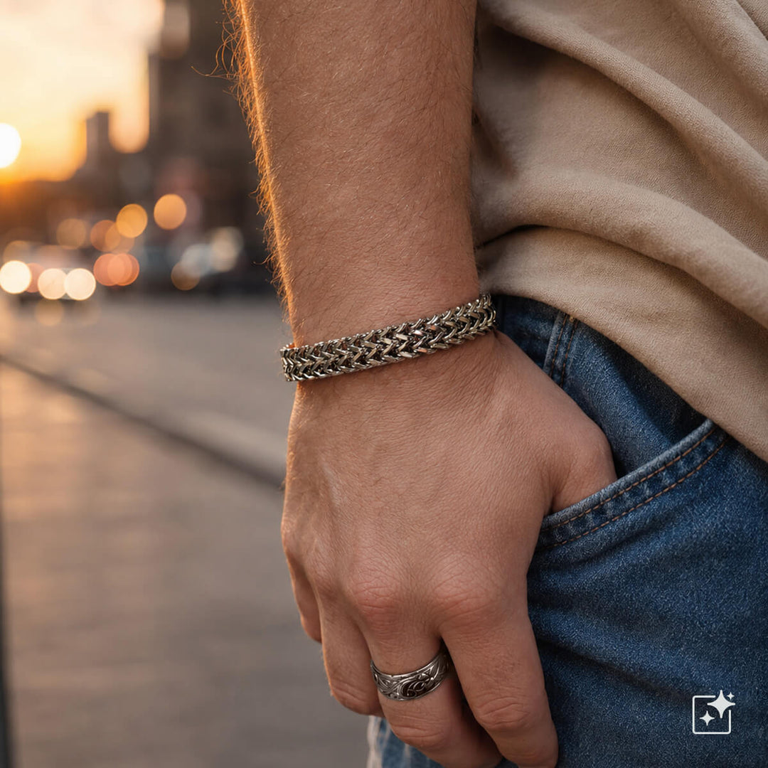 Wide foxtail chain bracelet, 1 cm (316L stainless steel)