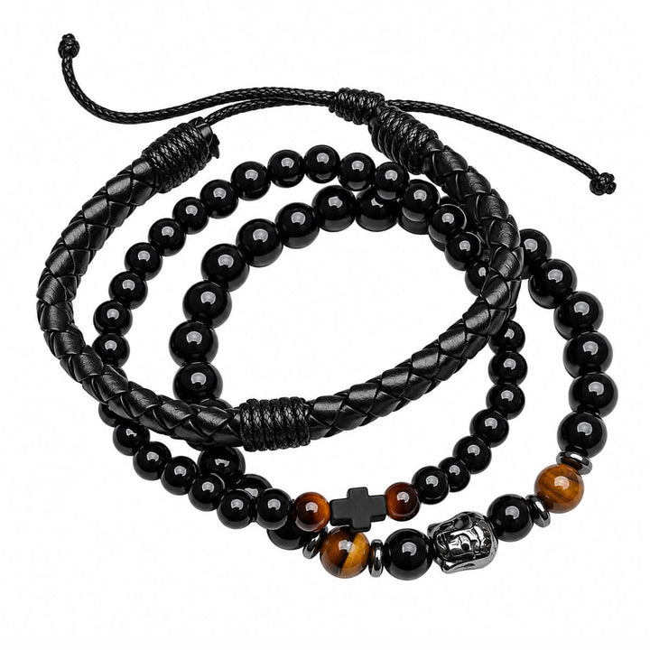 Armbandsset för män, 3 delar – Brown Cross Buddha