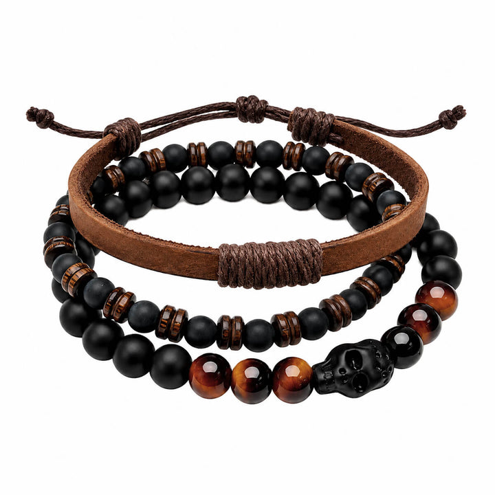 Armbandsset för män, 3 delar – Brown Skull