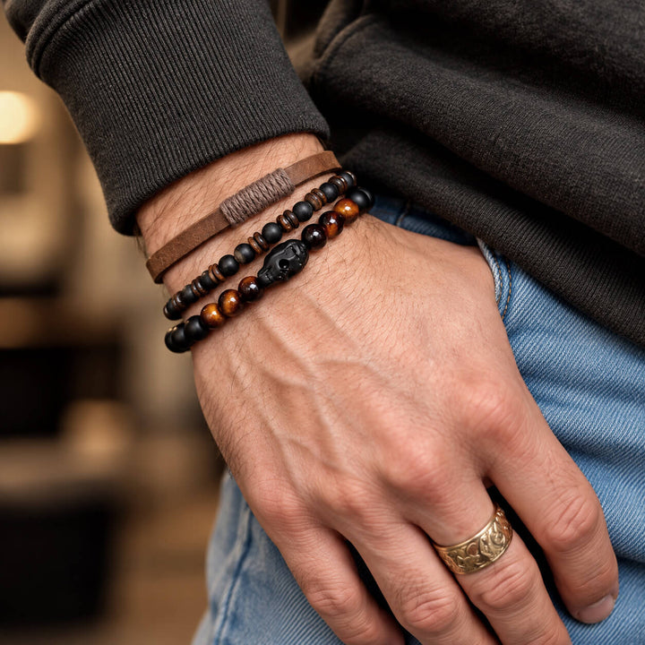 Armbandsset för män, 3 delar – Brown Skull