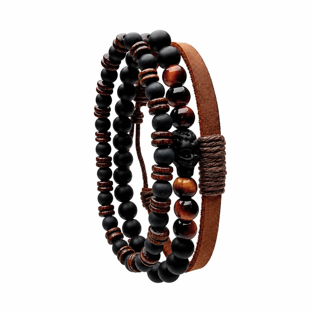 Armbandsset för män, 3 delar – Brown Skull