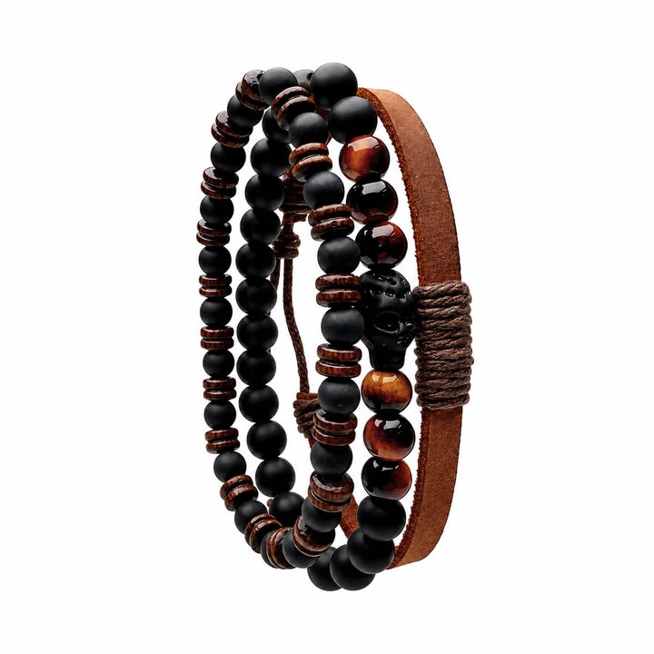Armbandsset för män, 3 delar – Brown Skull