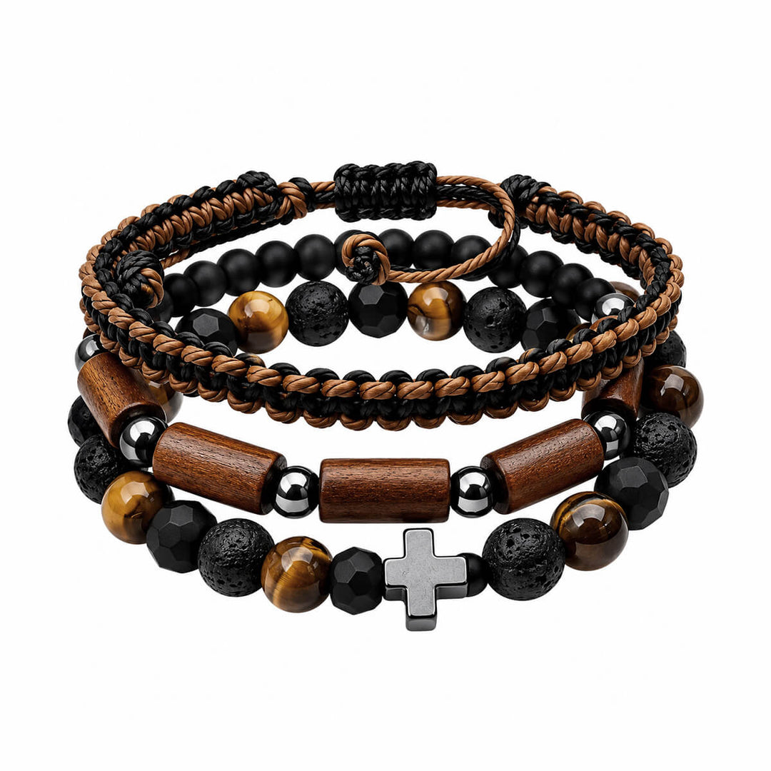 Armbandsset för män, 3 delar – Wood Cross