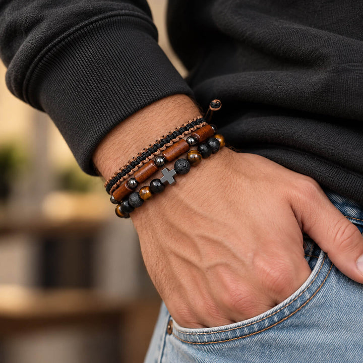 Armbandsset för män, 3 delar – Wood Cross