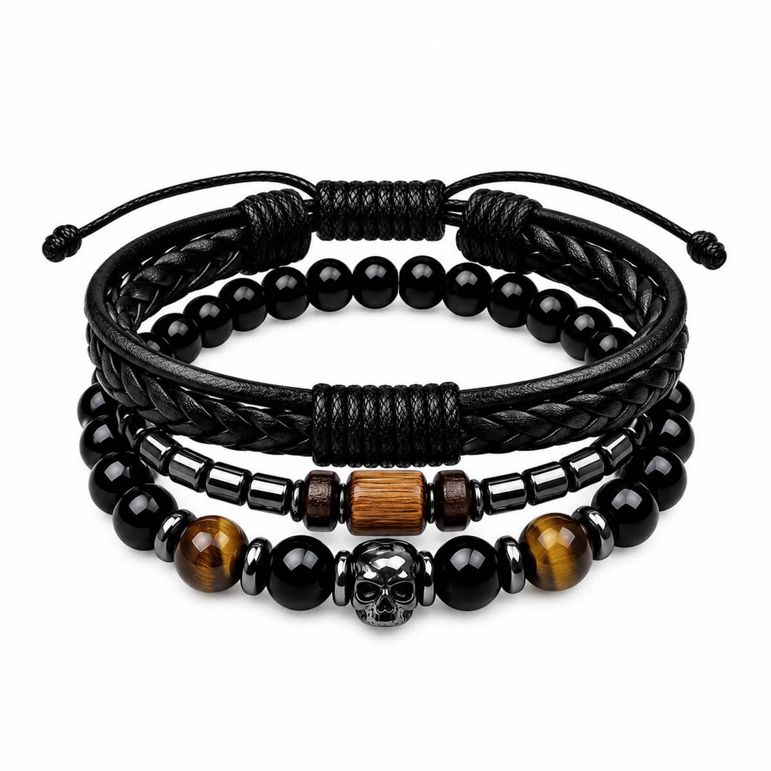 Miesten rannekorusetti edestä, Buddha-koriste ja hematiittihelmet