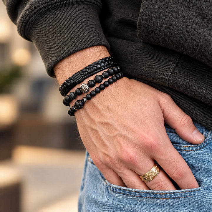 Black Skull bracelet set on a man&