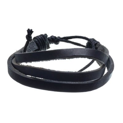 Adjustable three-row leather bracelet