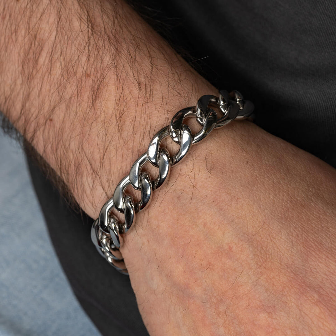 Wide armoured chain steel bracelet 1.3cm 22cm (Steel 316L)