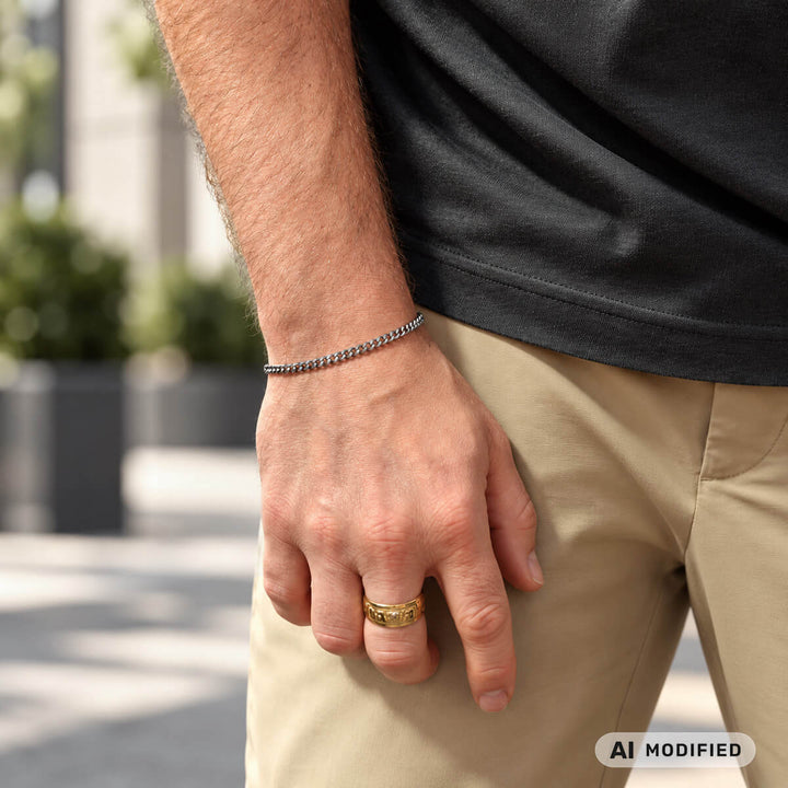 Thin steel bracelet - curb chain, 4 mm, 17.5 cm