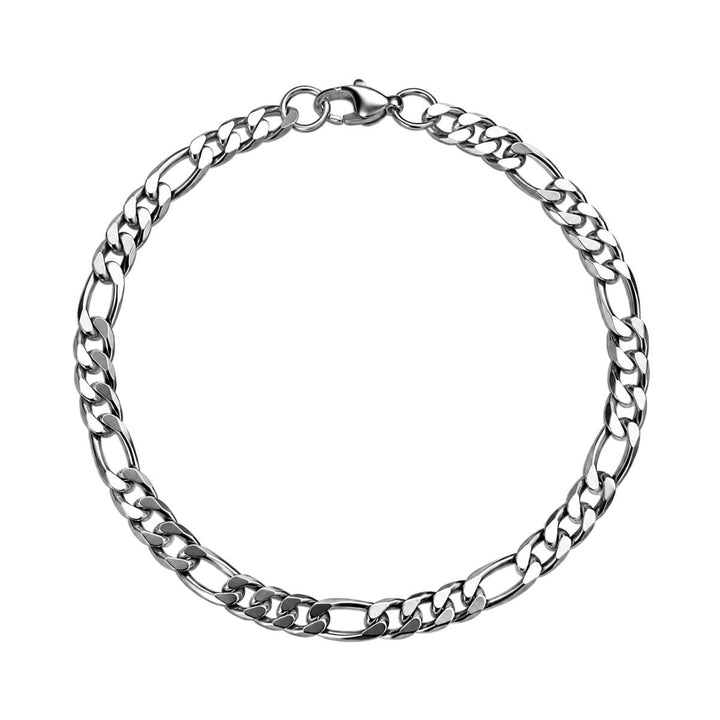 Silver-colored steel bracelet with a 5 mm Figaro chain
