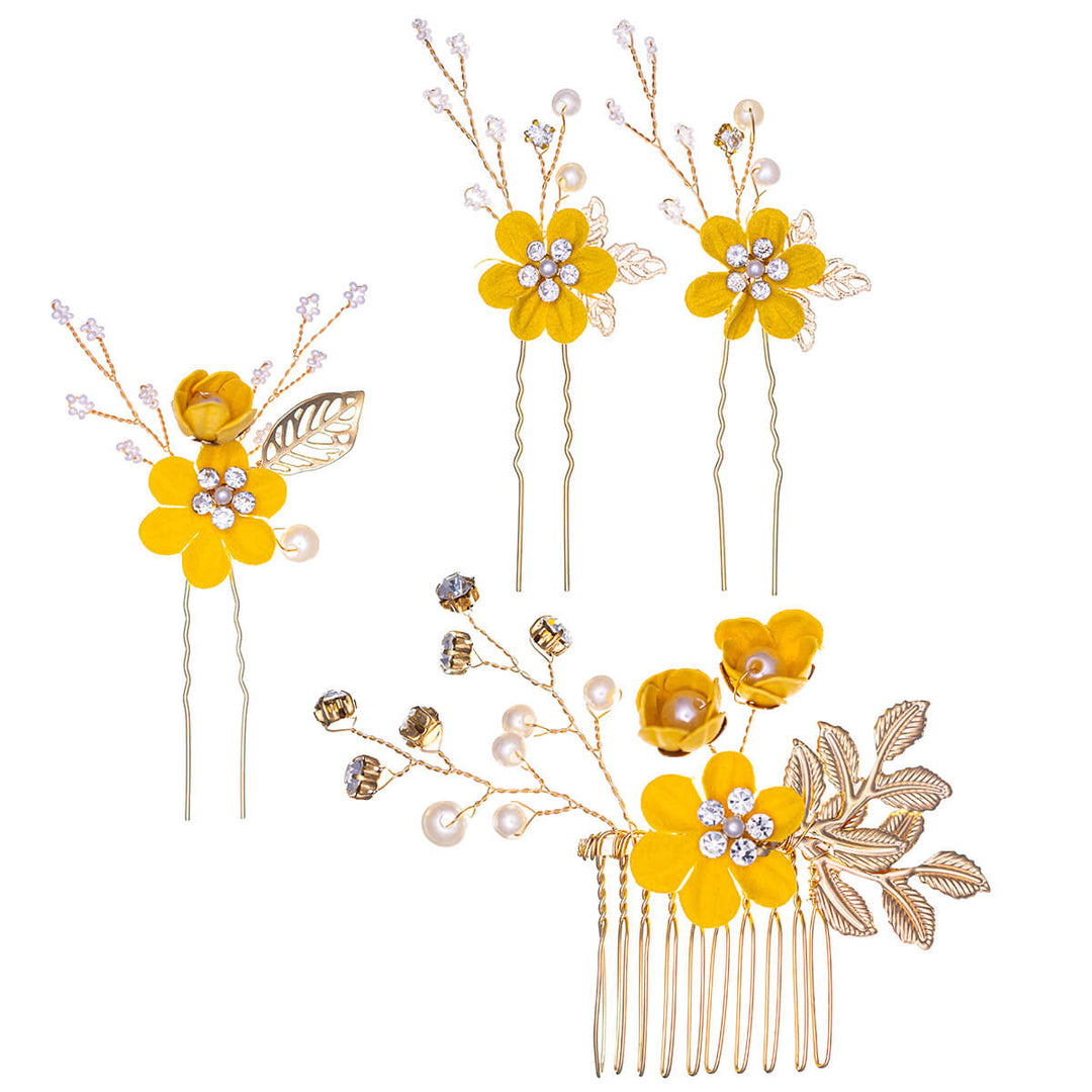 Blomsterhårdekoration med pärlor, 3 stycken, livlösa + 1 stycke kamset