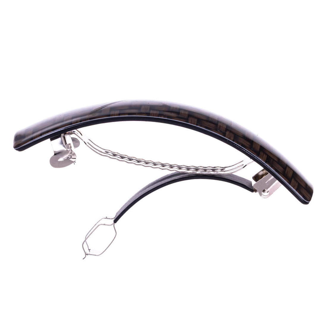 Curved rectangular hair clip with braided design, 9 cm