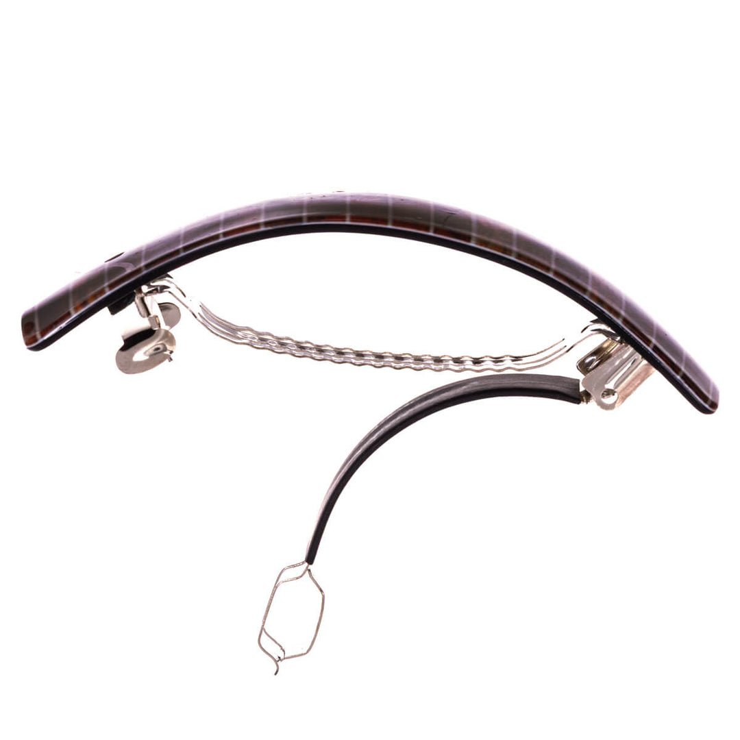 Curved rectangular hair clip, wood grain, 9 cm