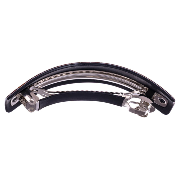 Curved rectangular hair clip, wood grain, 9 cm