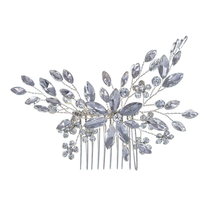 Comb-style rhinestone flower hair accessory with glass stones