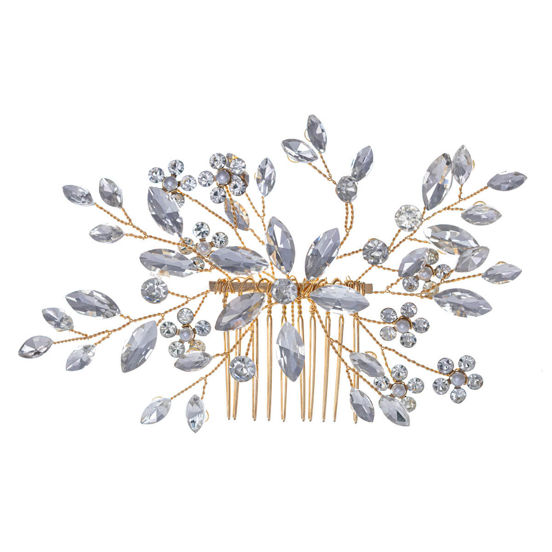 Comb-style rhinestone flower hair accessory with glass stones