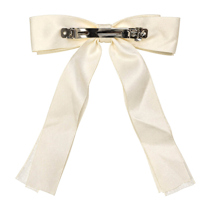 Long, two-layer fabric hair bow with a clasp