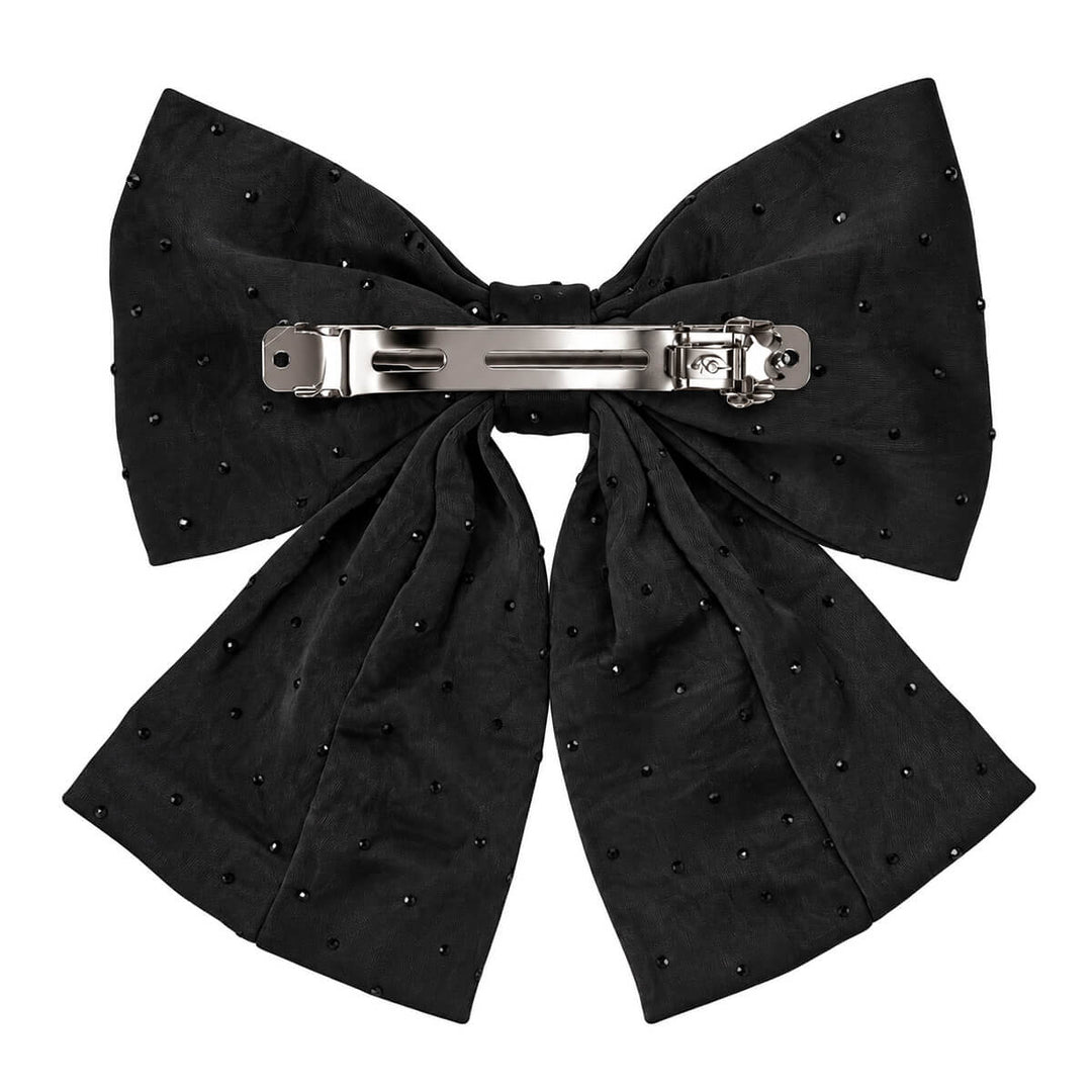 Black, sparkly hair bow with a clasp