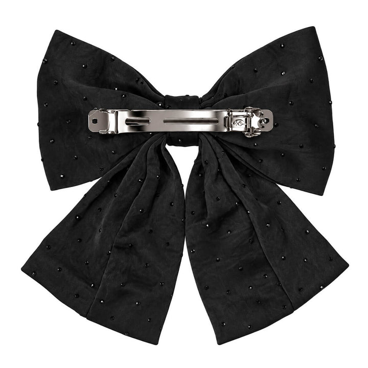 Black, sparkly hair bow with a clasp
