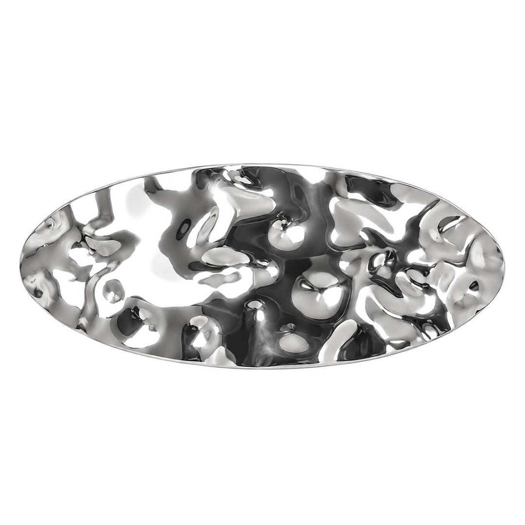 Curved, oval-shaped hair clip—hand-forged with a shiny finish