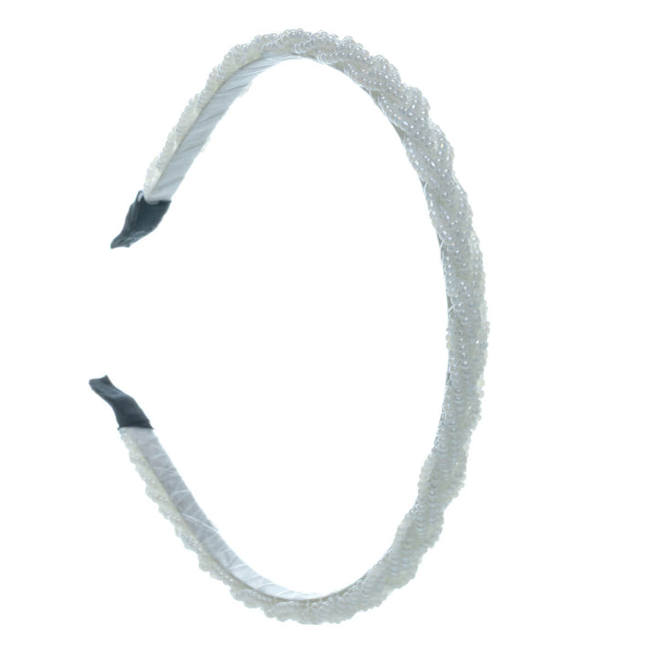 Smalt hårband flätat med pärlor