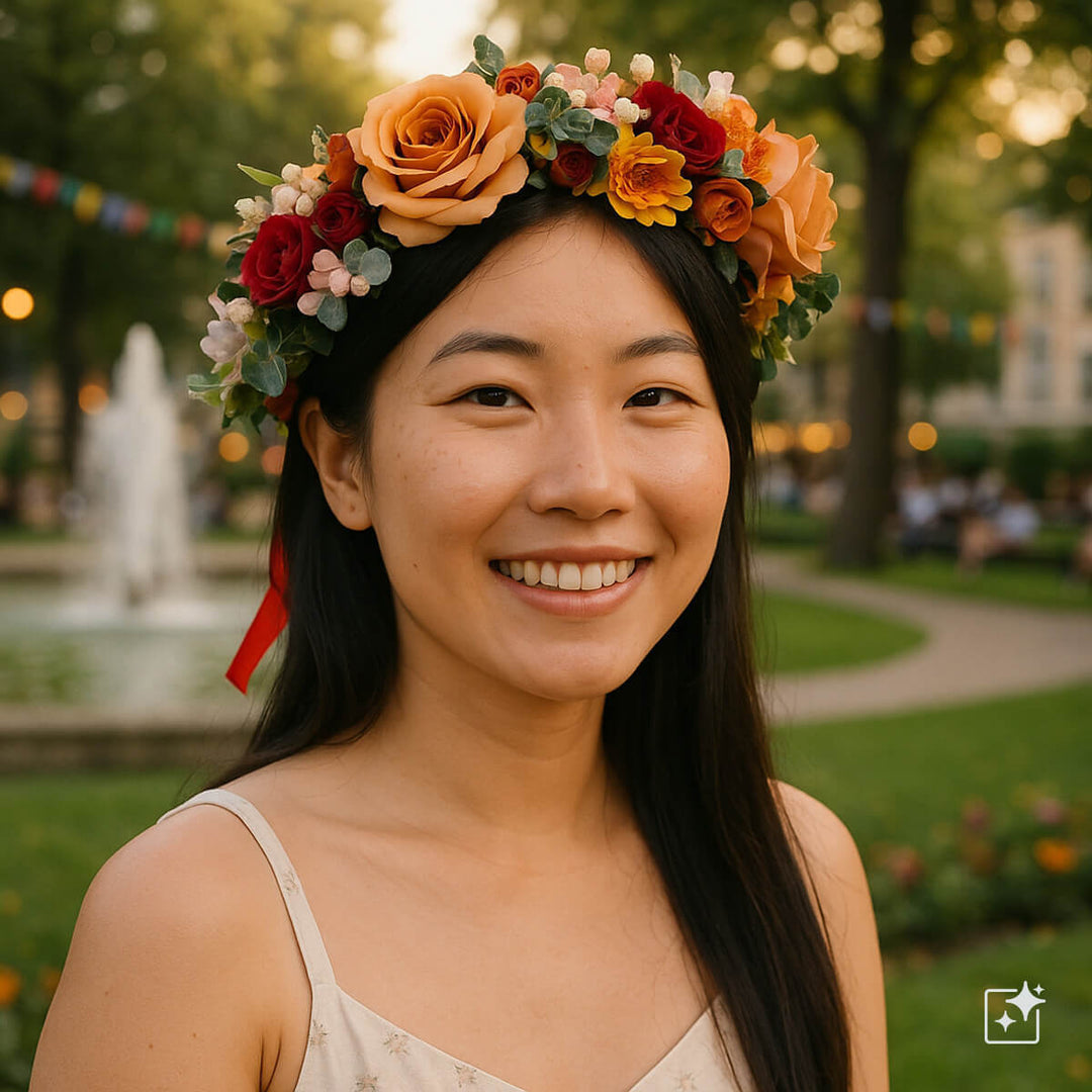 Spektakulär krans av rosenblommor