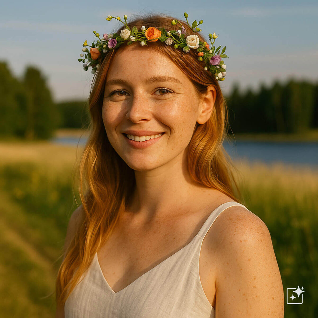 Mångfärgad blomsterkrans för huvud