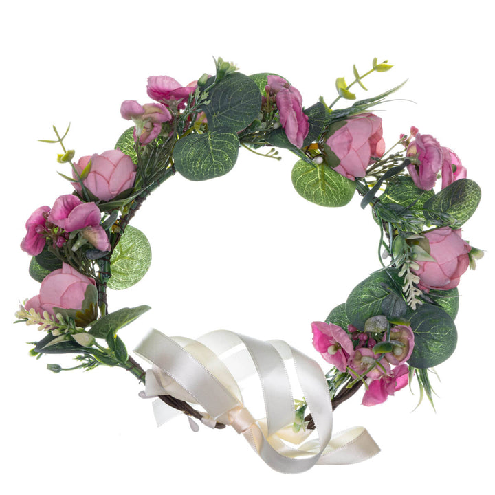 Green Flower Wreath with Colourful Flowers