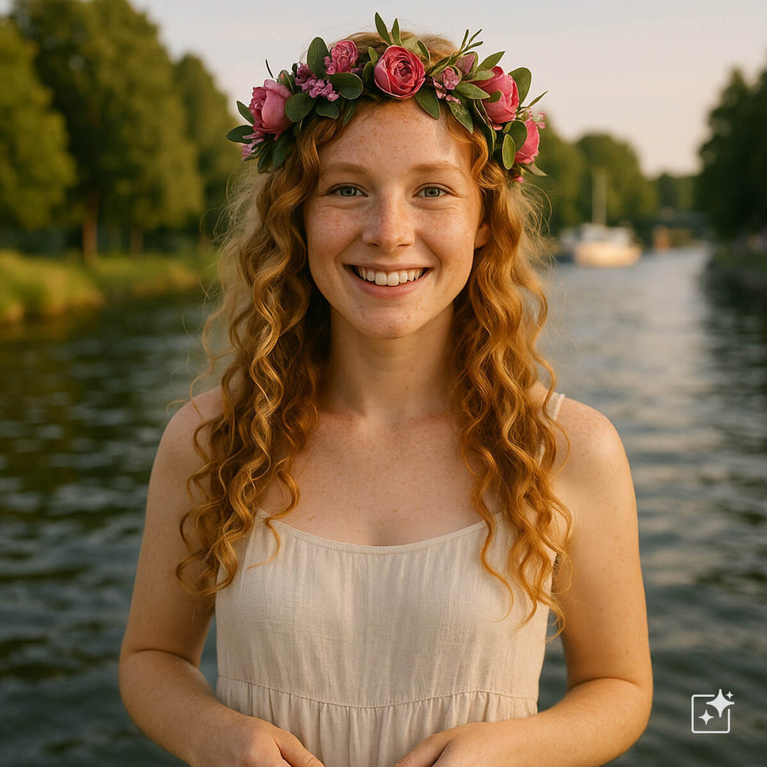 Green Flower Wreath with Colourful Flowers