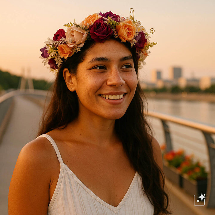 Rich Multicoloured Bohemian Flower Wreath