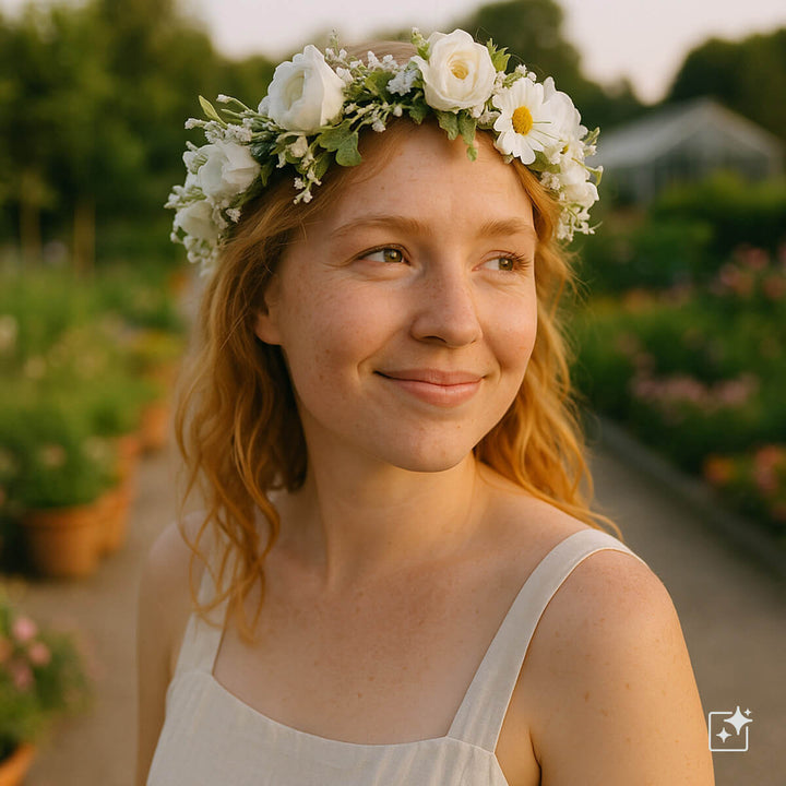 Wreath of White Roses and Chamomile Flowers