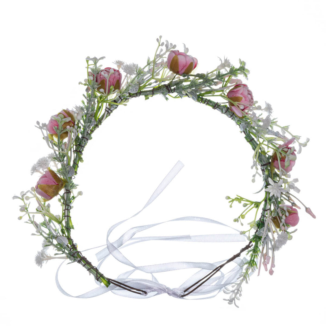 Krans av rosa rosenkransar