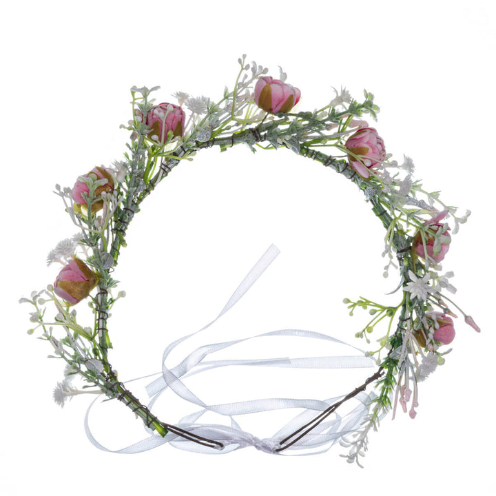 Krans av rosa rosenkransar