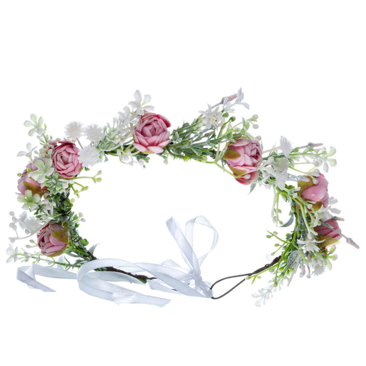 Krans av rosa rosenkransar