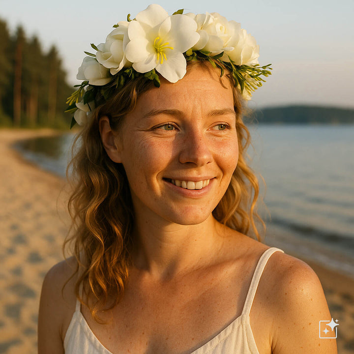 Krans av magnolior och pulverformiga rosor