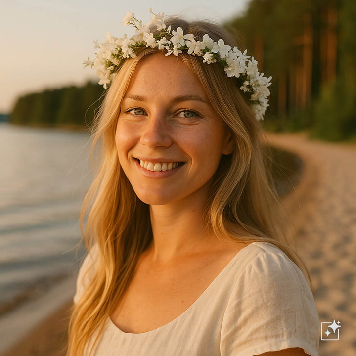 Krans av vita hortensiapetaler