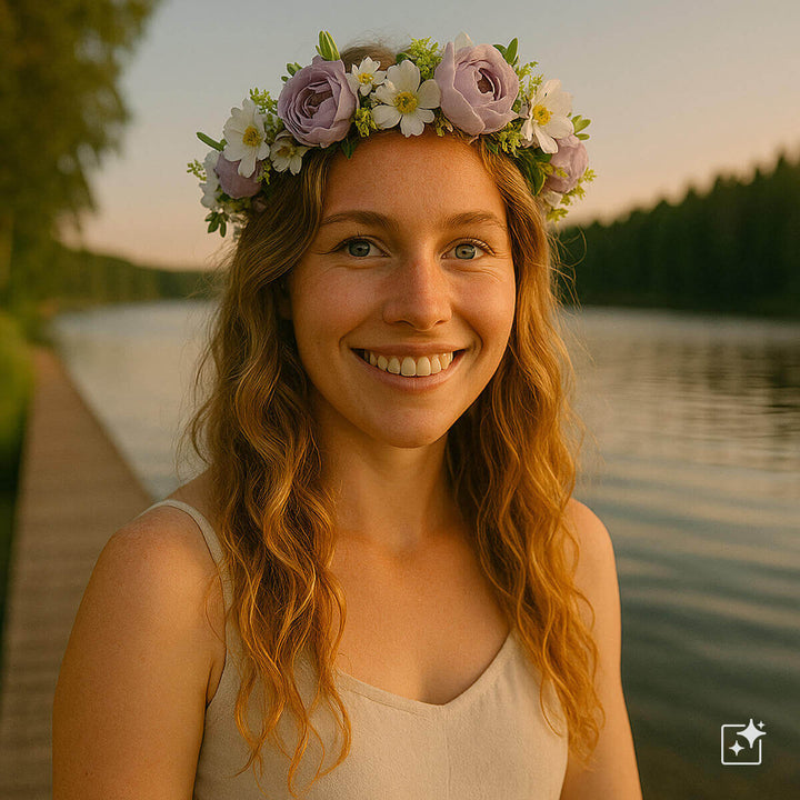 Romantisk blomsterkrans av pioner