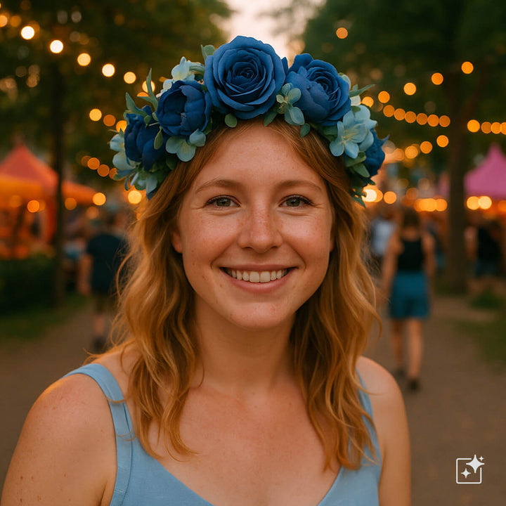 Blue Flower Wreath with Roses