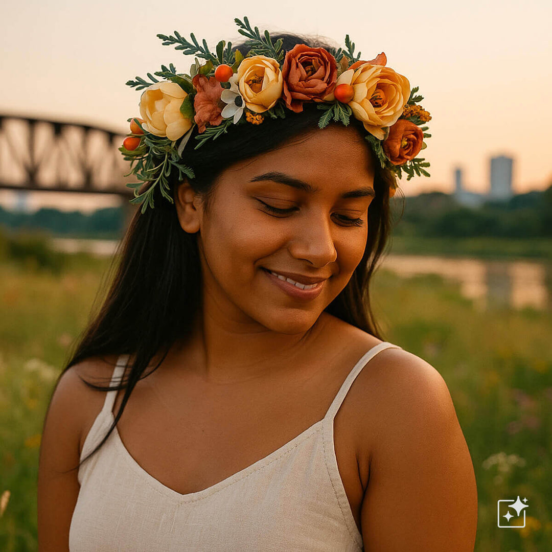 Bohemisk blomsterkrans med överflöd av blommor