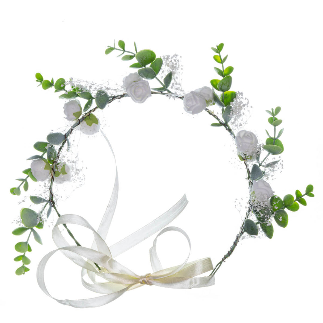 Eucalyptus Flower Wreath with White Rose Buds