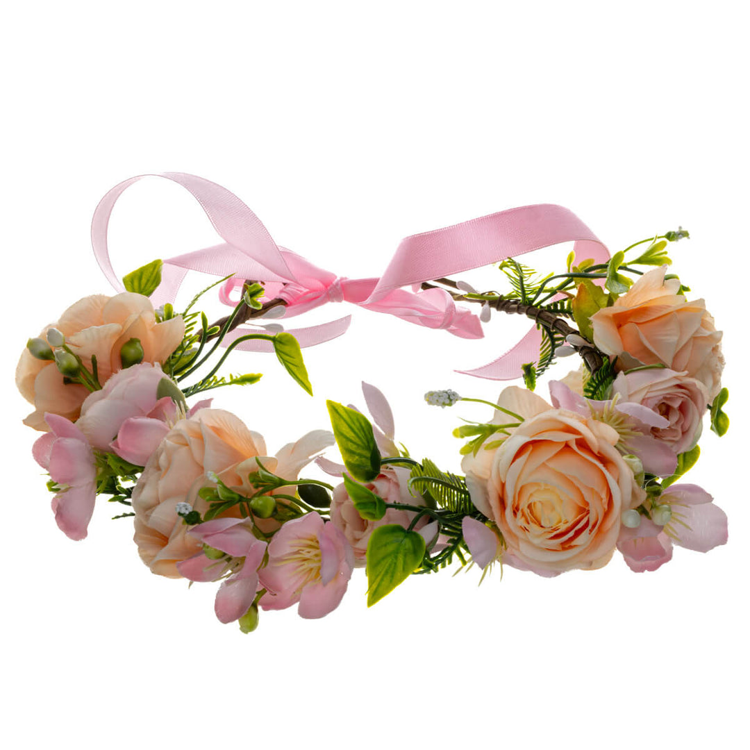 En romantisk ljusrosa blomsterkrans