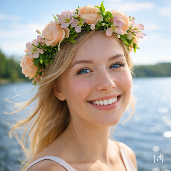 En romantisk ljusrosa blomsterkrans