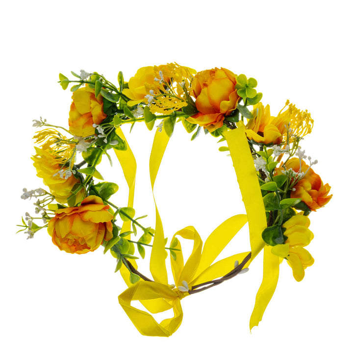 Yellow floral wreath with orange flowers