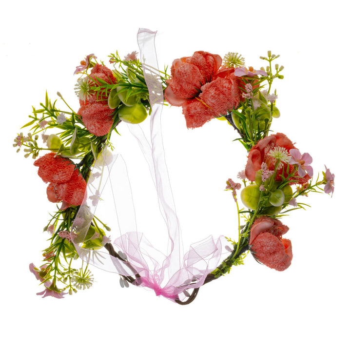 En blomsterkrans i korallrött