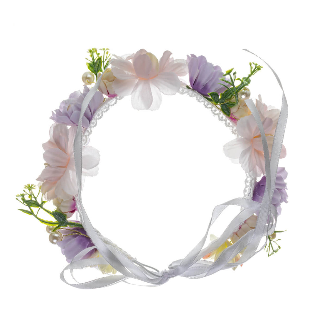Pastel lace flower wreath with pearls