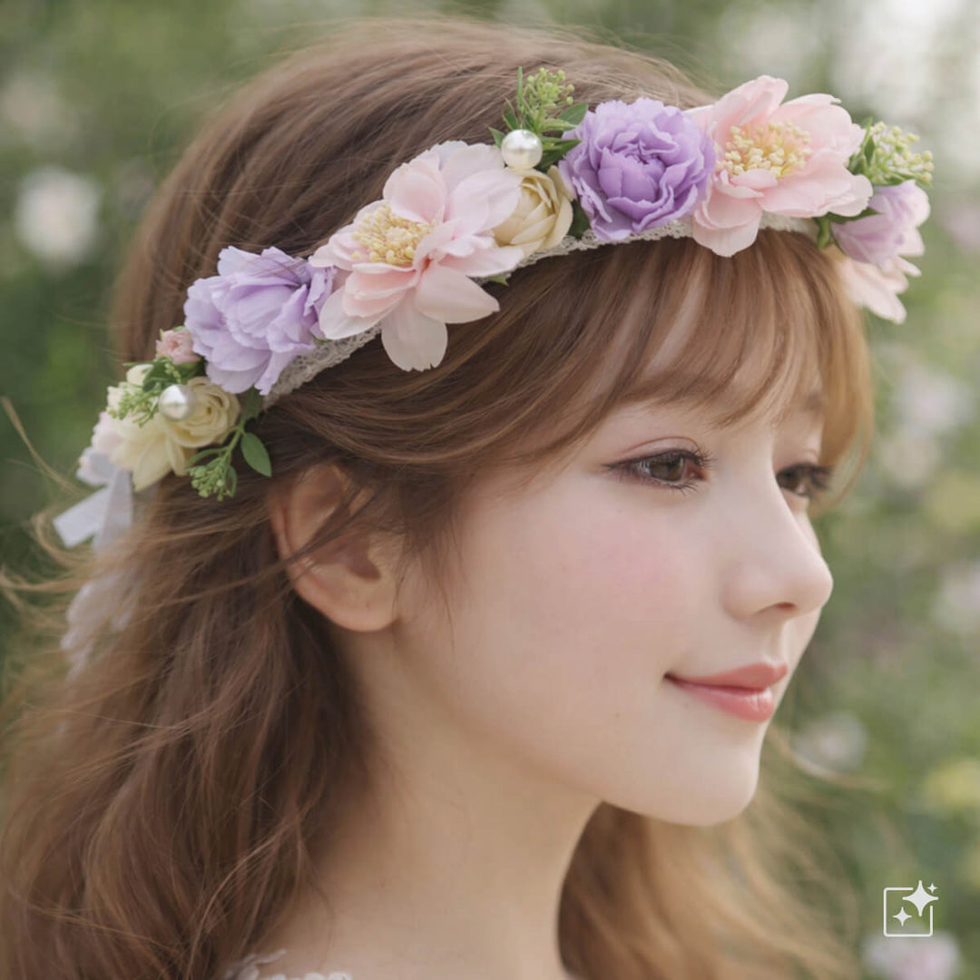 Pastel lace flower wreath with pearls